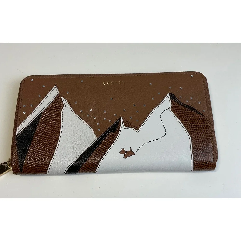 Radley London Mountain Leather Zip Around Wallet Brown White Rhinestone